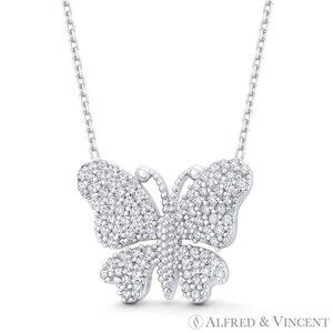 Butterfly Charm CZ Crystal Pendant & Chain Necklace in .925 Sterling Silver